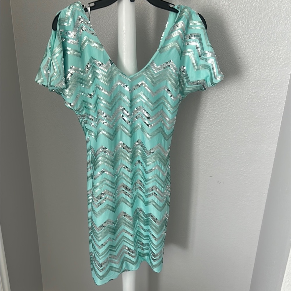 Sequin Chevron Dress in Mint and Silver